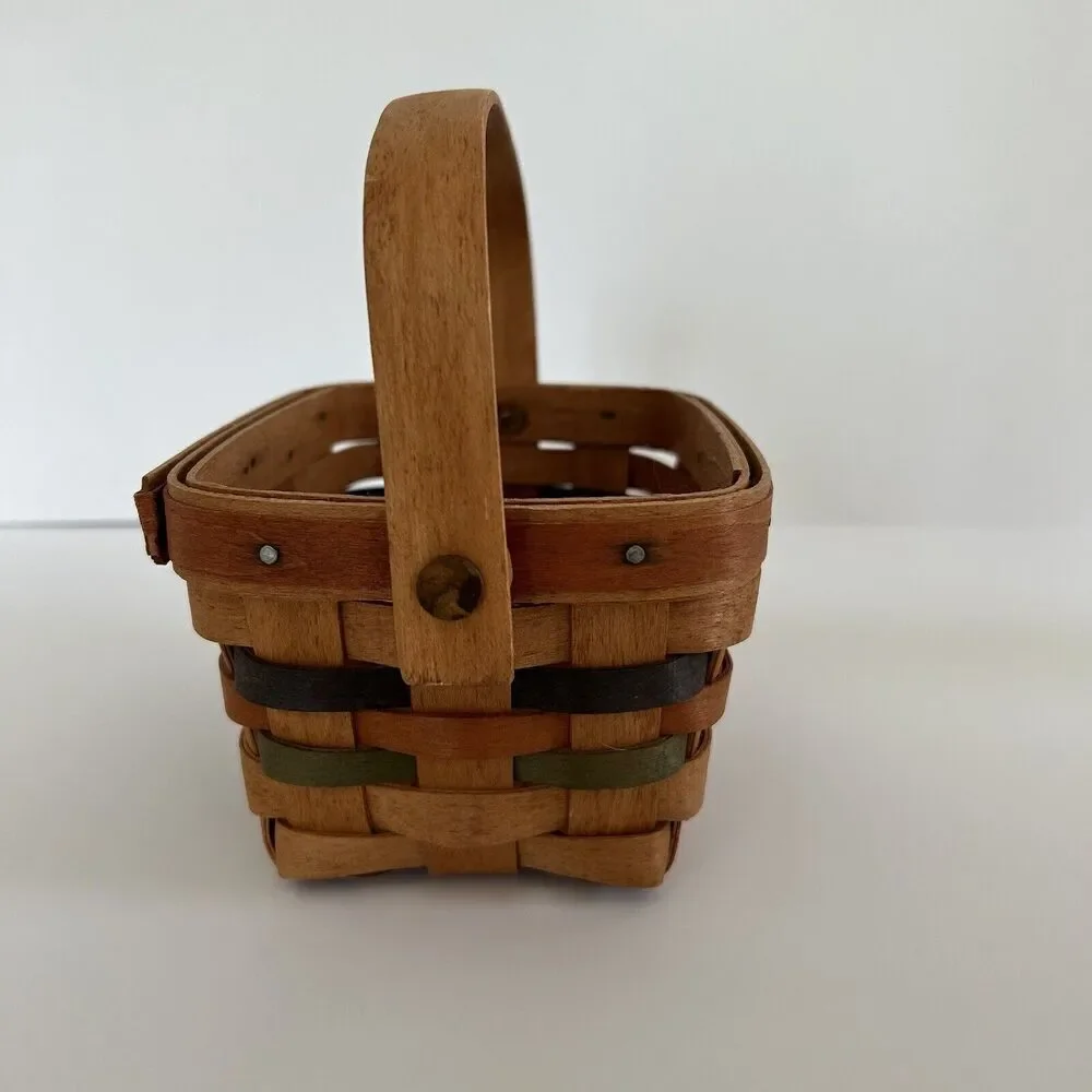 Longaberger Basket Vintage 1991 Green Weave Handle Small Farmhouse Country